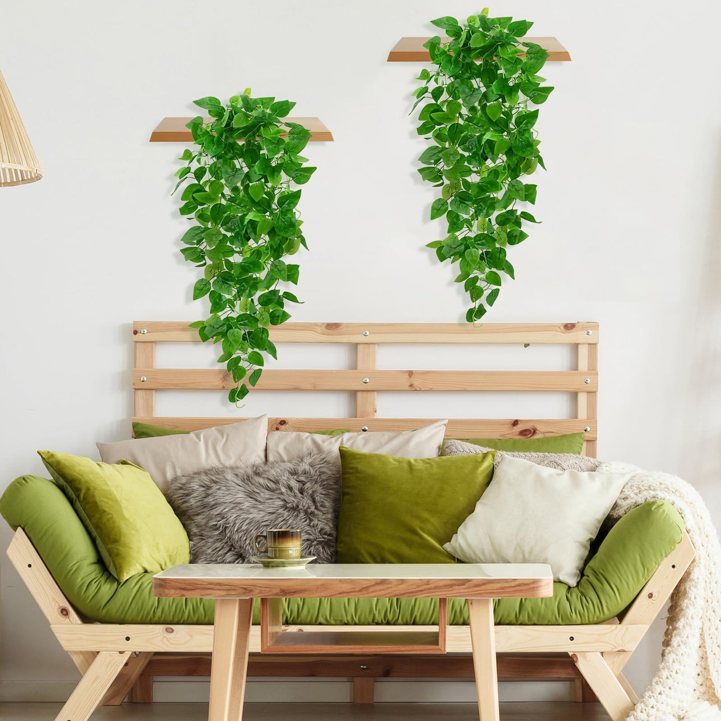 BLEUM CADE 4Pcs Fake Hanging Plants, 9 Branch Artificial Hanging Plant, Lush Faux Pothos Vines for Home Room Wall Shelf Porch Outdoor Indoor Decor (No Baskets)