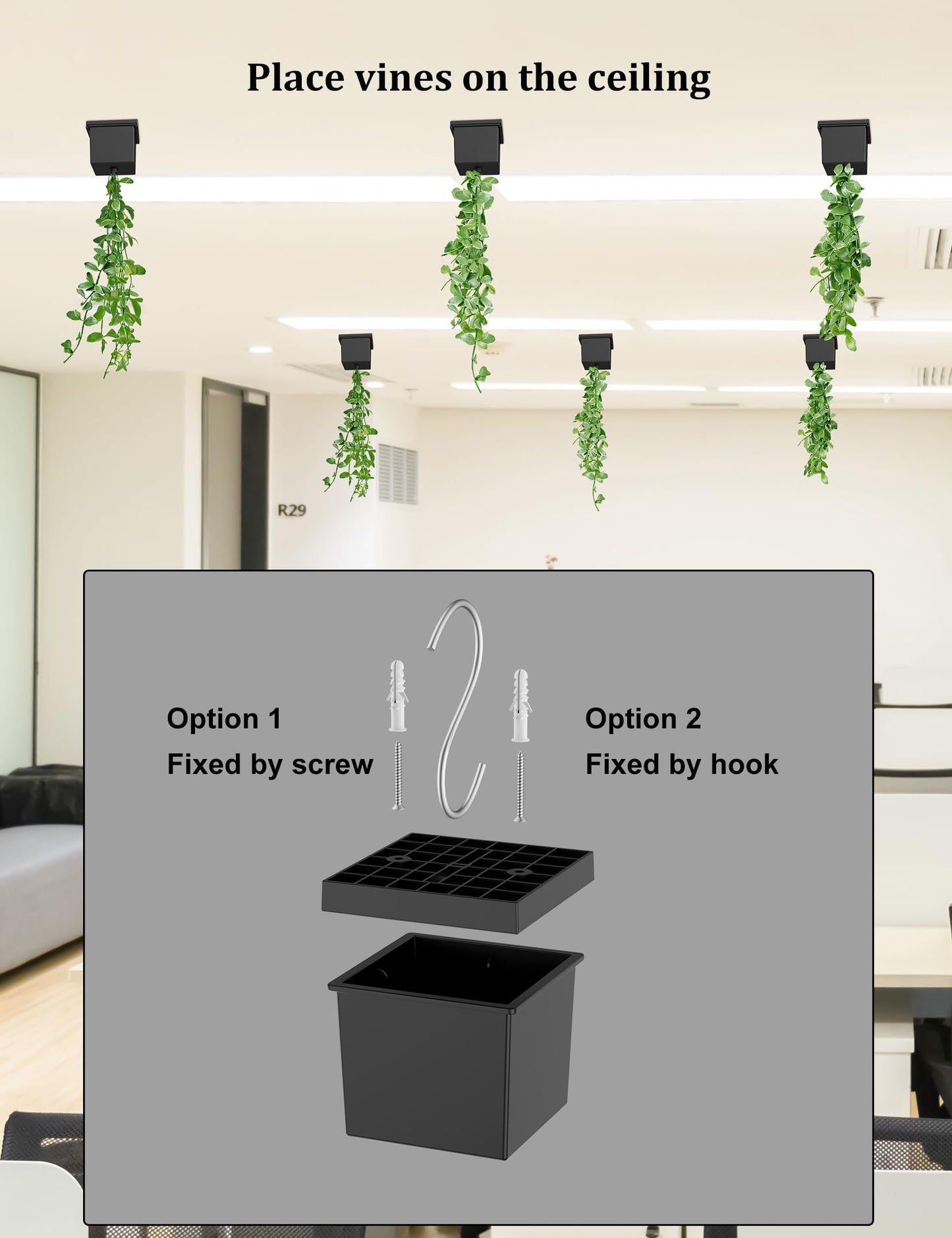 TYAMTOGSM Wall Hanging Planters for Living Vines or Artificial Vines, Wall Mounted Plant Holder Fits for Ceiling wall Mount or Wall Hook Mount Wall Planters for Indoor Plants (Black)