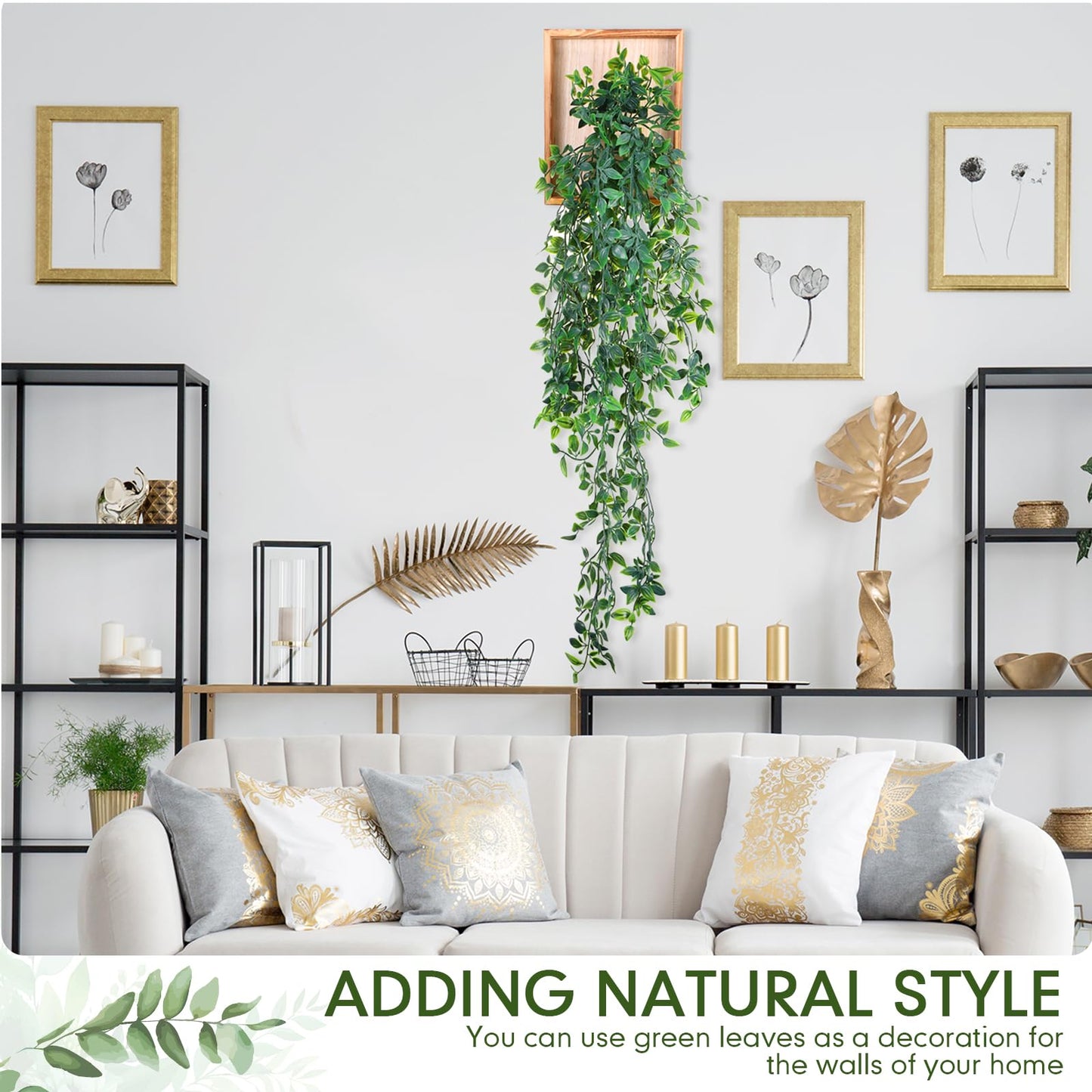 Briwooody 2 Pack Artificial Hanging Plants with Wooden Frames Home Fake Hanging Mandala Leaves Greenery Plants Mandala Vine Supplies for Wall Living Room Decor Bathroom Shelf Indoor