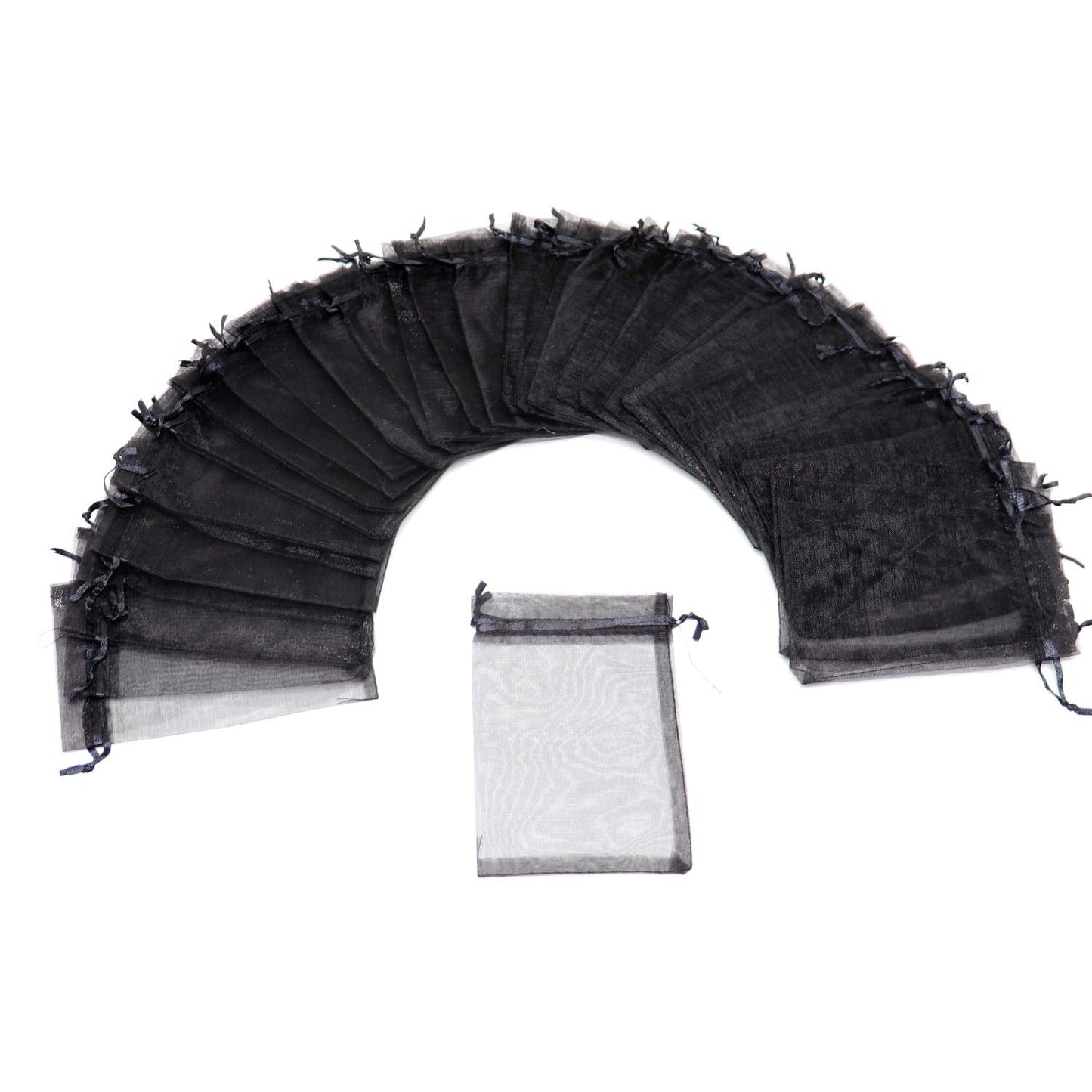Bezall 50Pcs Organza Bags 5x7 Inch, Black Halloween Treat Bag with Drawstrings, Mesh Jewelry Gift Bags Funeral Party Favor Candy Pouches