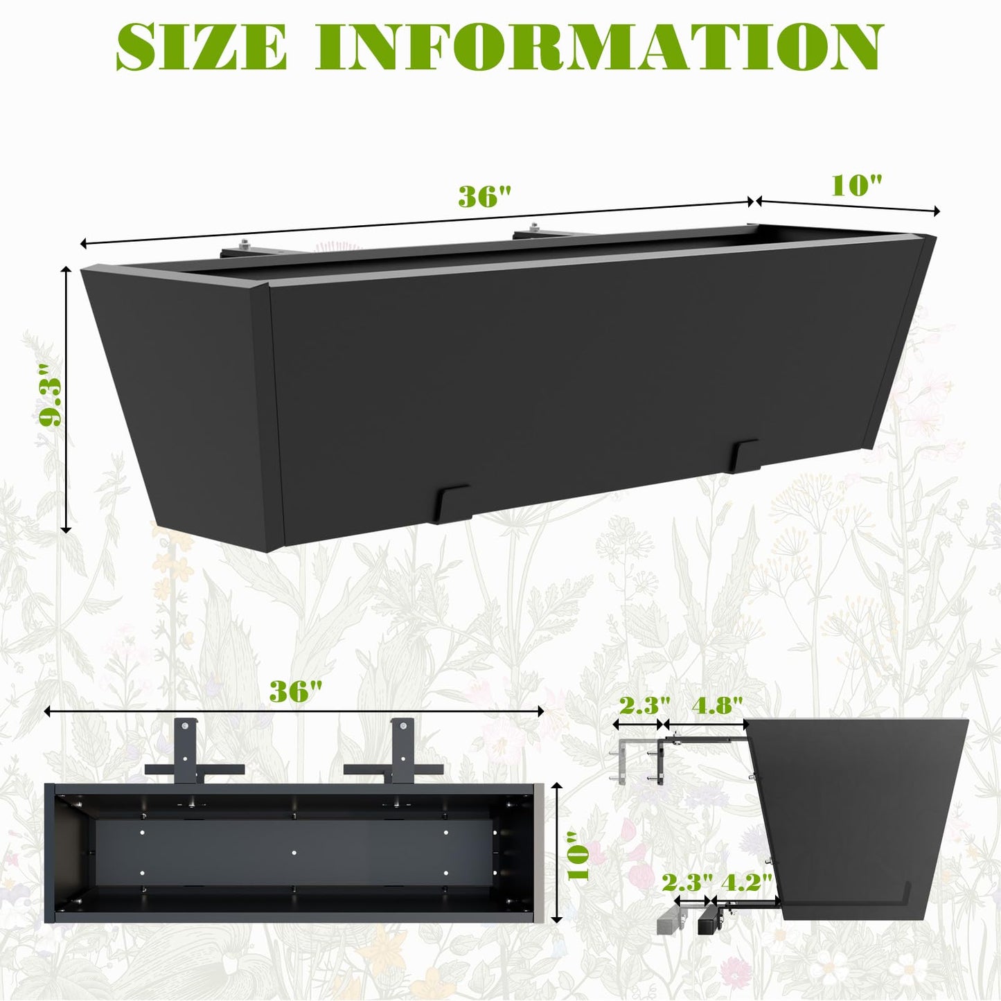 Dogetgd Railing Planter Box Metal Hanging Planter for Outdoor Balcony Heavy-Duty Window Planter Box with Adjustable Brackets