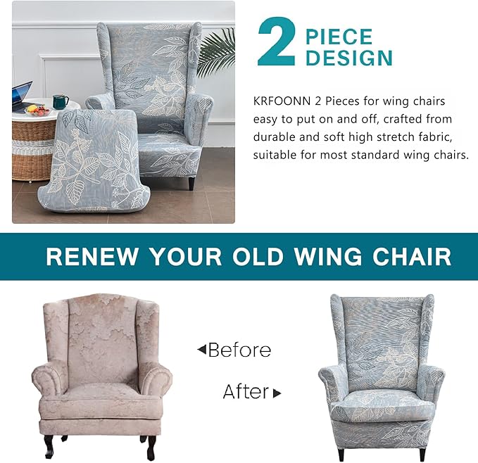 KRFOONN Wingback Chair Cover 2 Piece Stretch Wing Chair Covers Spandex