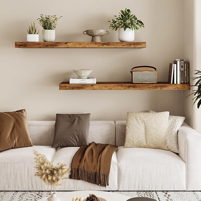 Fixwal Wall Shelves, 35.4" Long Heavy Duty Wall Mounted Rustic Wood Shelves