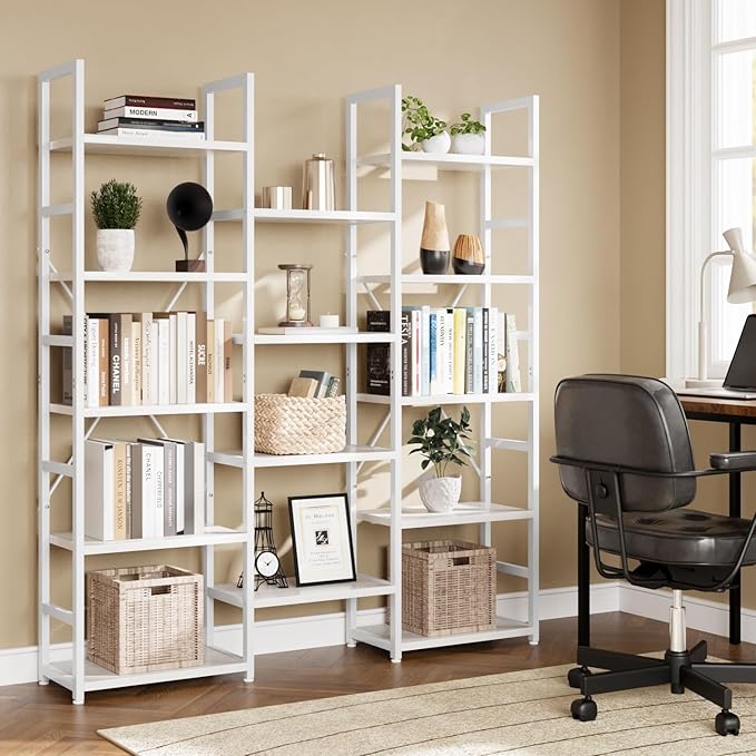 NUMENN Triple Column 5 Tier Bookshelf, Bookcase