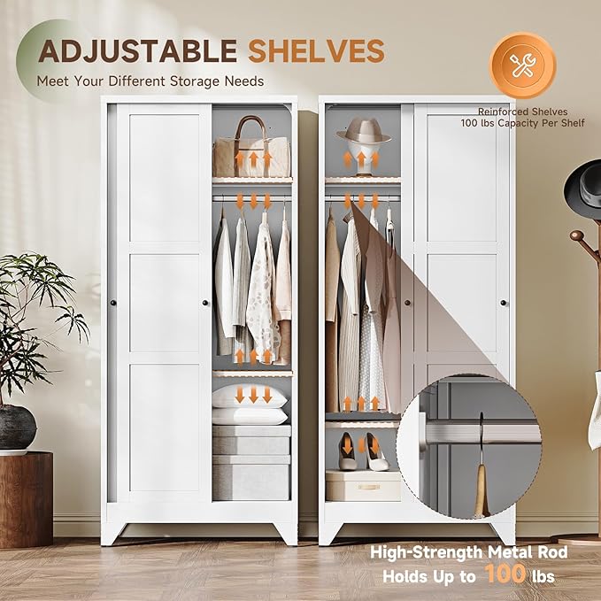 Letaya Armoire Wardrobe Closet, Narrow Slim Coat Closet Cabinet