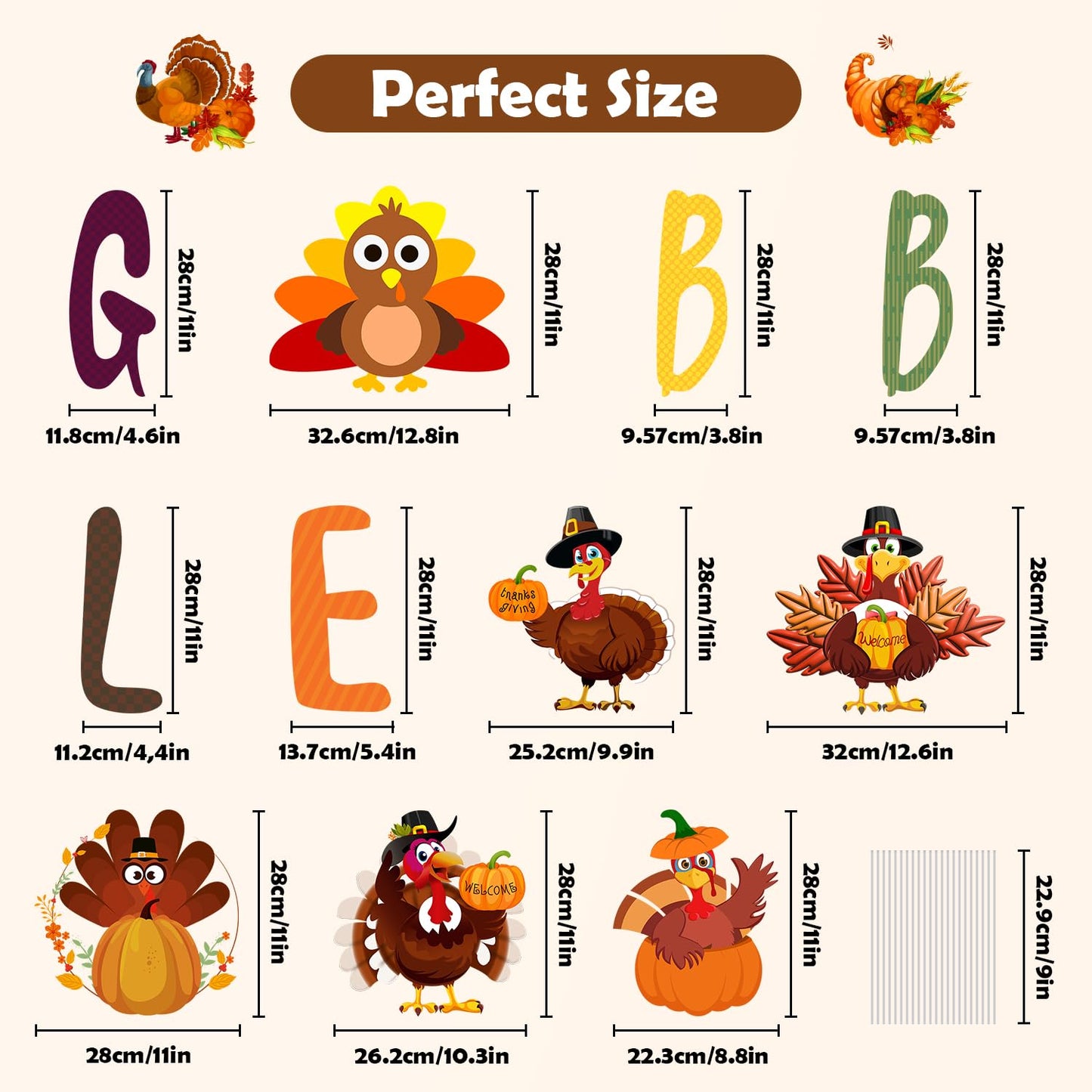 Quera 11 Pcs Thanksgiving Yard Signs Gobble Turkey Outdoor Lawn Thanksgiving Decorations Outside Decoration Pumpkins Yard Stakes for Fall Party