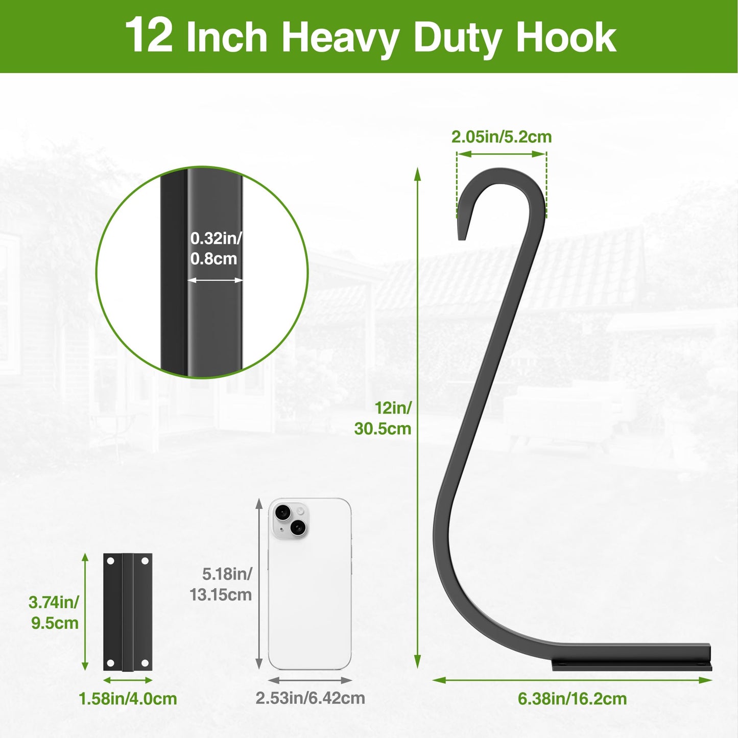 saffruff 12 Inch 2 Pack Plant Hangers for Indoor/Outdoor Wall Mount - Heavy Duty Hanging Plant Holder & Bird Feeder Hooks, Decorative Black Metal Wall Hangers for Plants, Flower Baskets
