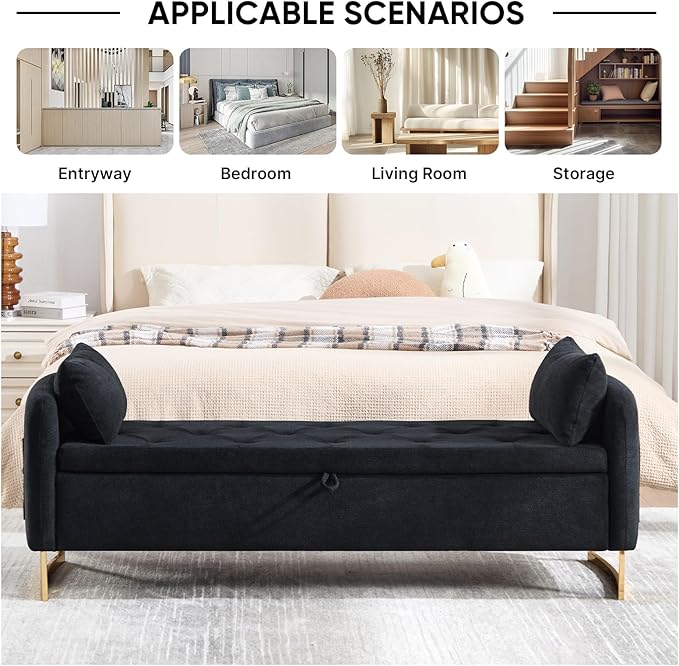 65" Storage Ottoman Bench, Chenille Storage Bench
