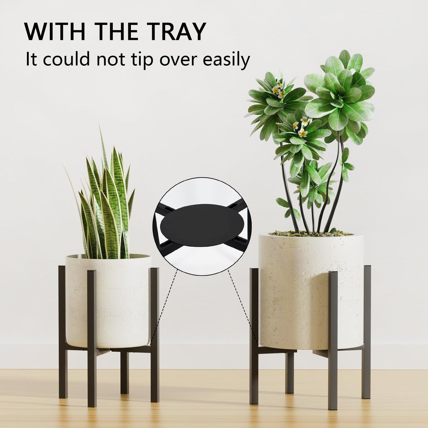 Linpla Adjustable Metal Plant Stand Indoor Outdoor - Fits 8 to 12 Inches Pots - Mid Century Modern Planter Stand Single Floor Flower Pot Holder Home Decor for Gardening Gifts