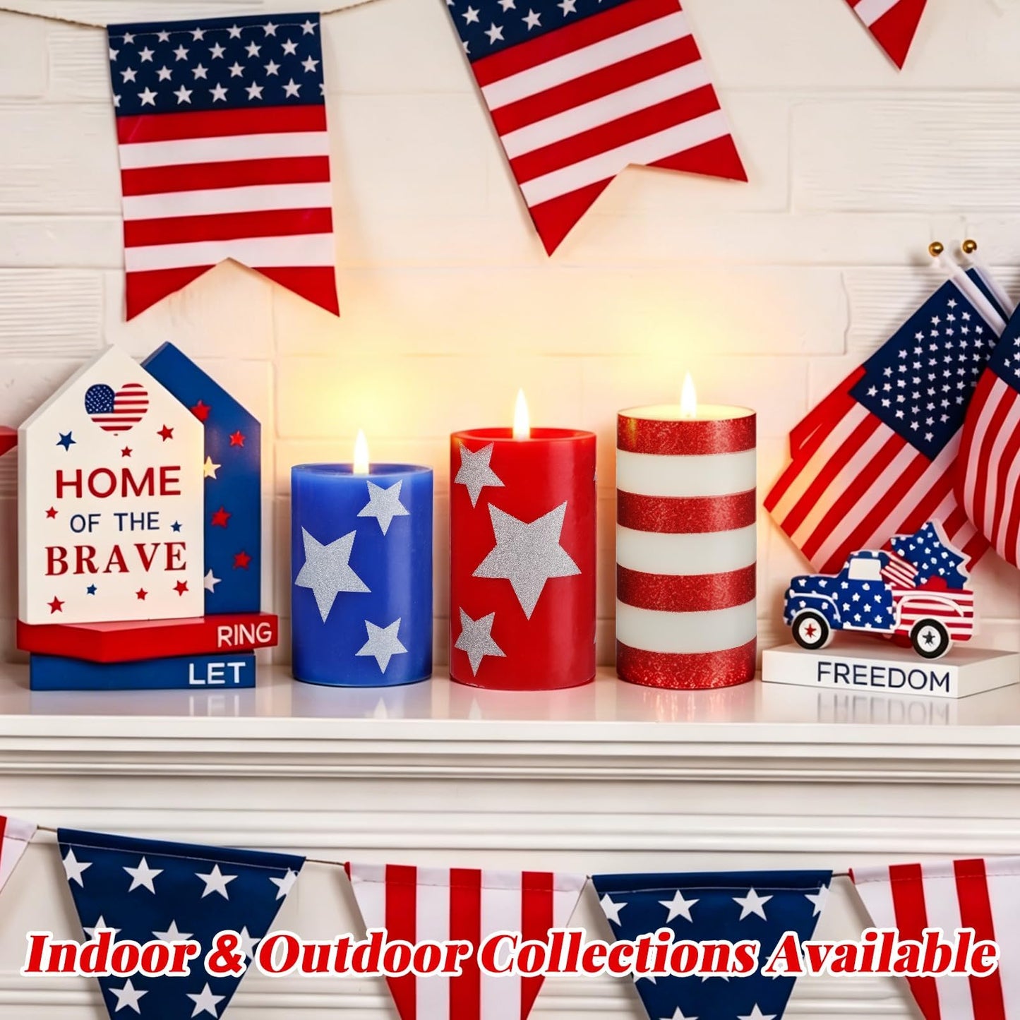 LCZLUMIPRO Set of 3 Patriotic Flameless Candles, Red White and Blue Battery Operated Pillar Candles, Patriotic Candles for 4th of July Independence Day Home Decor