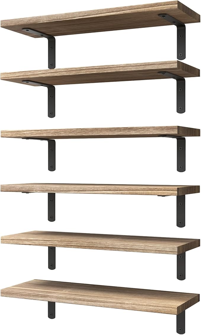 WOPITUES Wood Floating Shelves Set of 6, Shelves