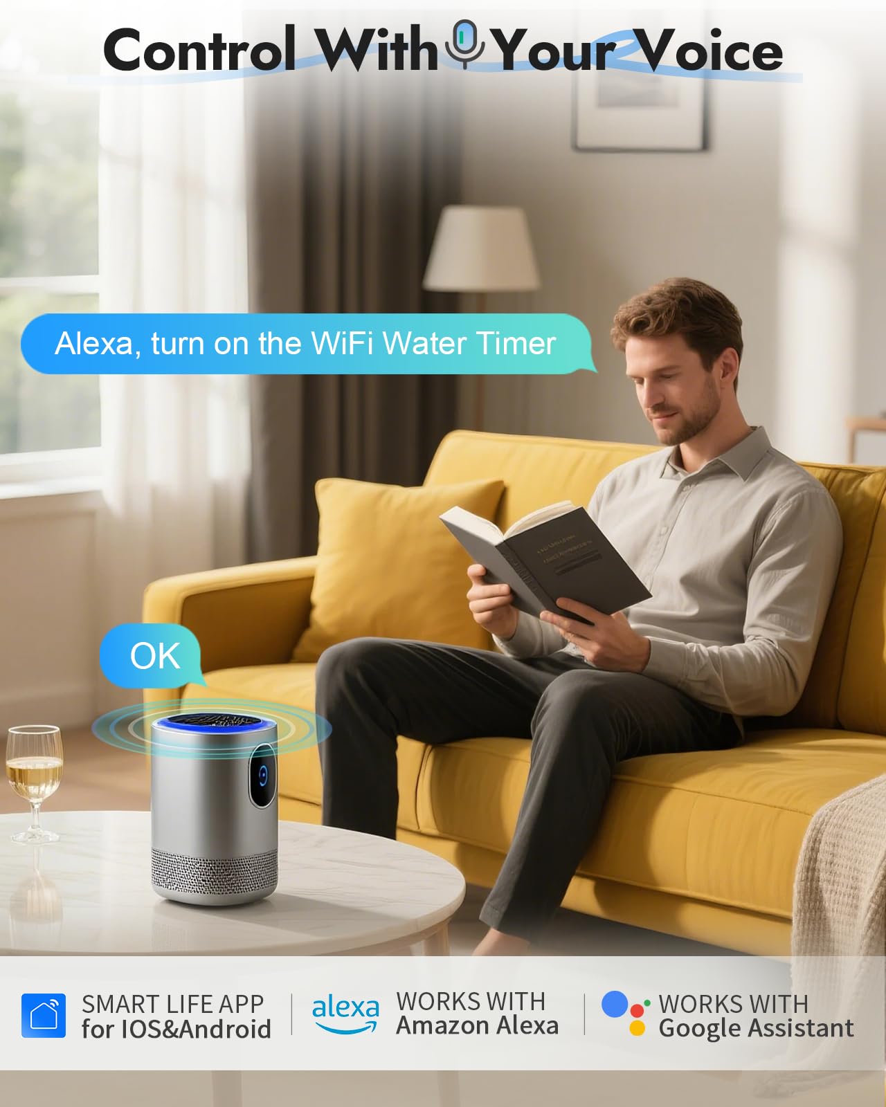 WiFi Water Timer Brass Inlet, 1-Zone Smart Hose Faucet Timer App & Voice Control via 2.4GHz WiFi, Sprinkler Timers w/Auto/Manual/Rain Delay Modes for Garden/Lawn, Works with Alexa & Google Assistant