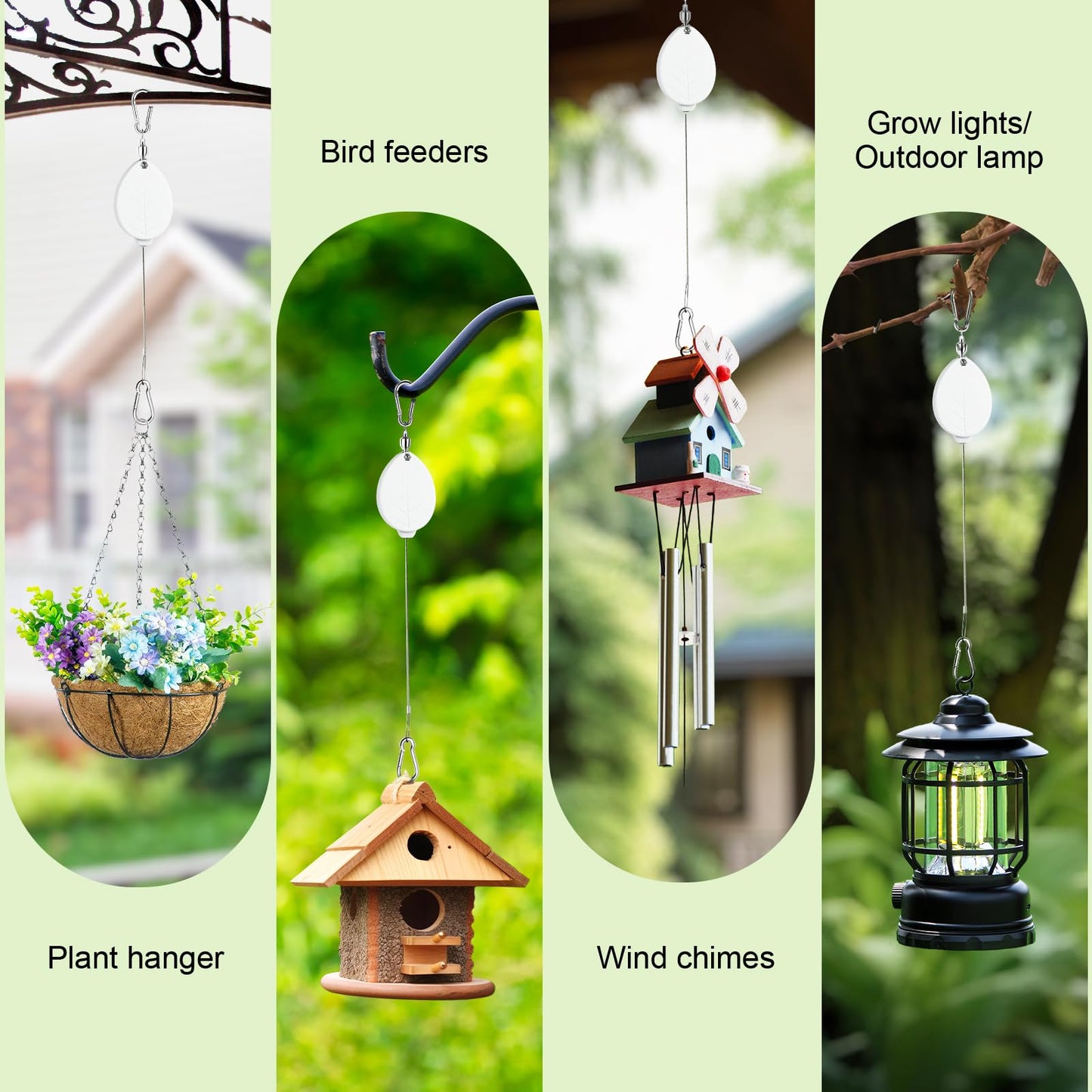 ZUZUAN 2026New 3Pcs Retractable Plant Hanger with Leaf Texture,44Lbs Load Capacity,Auto Lock,Adjustable Hook for Hanging Plants,Bird Feed,Wind Chimes,Garden Pots,Rust-Proof Stainless Steel,White
