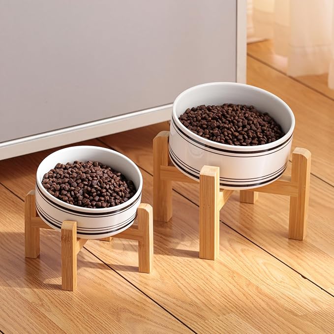 Elevated/Raised 15°Tilted Anti Slip Ceramic Dog Bowl for Small/Medium Breeds,Slanted Bulldog Big Face Pet Food Water Feeding Dish with Stand for Cats and Dogs (3.6 Cups/28 OZ) Black Striation