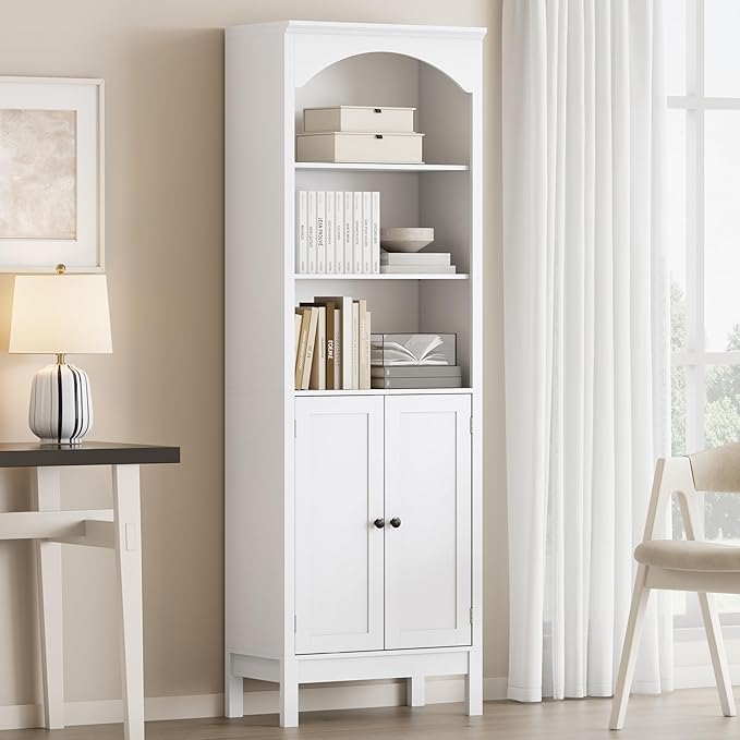 Bookshelf with Doors, Floor Standing Display Storage Cabinet
