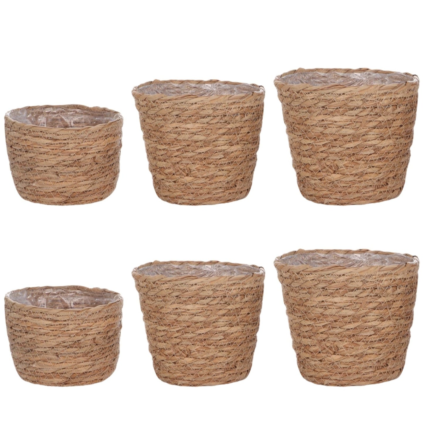 6 Pcs Plant Baskets Indoor with Plastic Liners, Wicker Hand Woven Plant Baskets, Flower Pots Storage Containers in 3 Sizes, Decorative Planters for Home, Balcony, Office