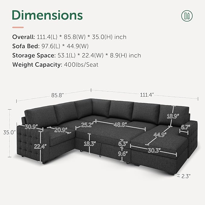 HONBAY Sectional Sleeper Sofa