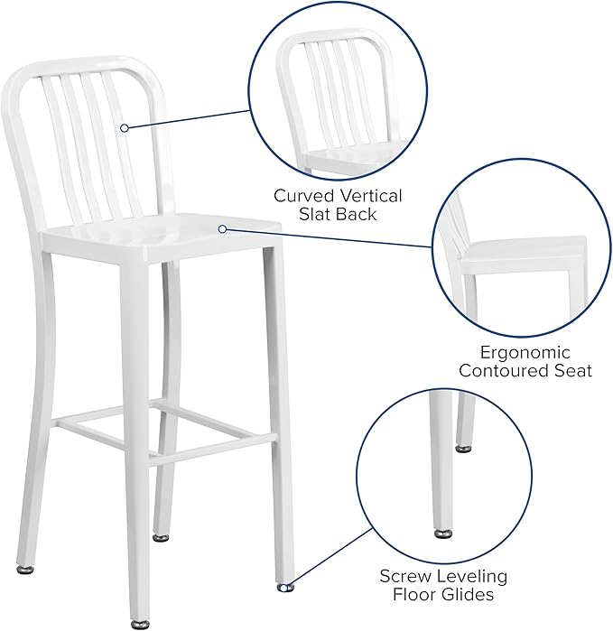 Flash Furniture Gael Commercial Grade 2 Pack 30" High White Metal