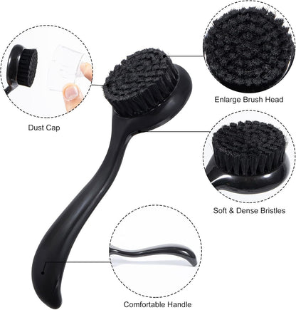2 Pcs Large Facial Cleansing Brush, Face Brush Cleanser, Upgraded Soft Exfoliating Face Wash Brush Face Scrubber for Skincare, Black Charcoal Bristles Glitter Handle
