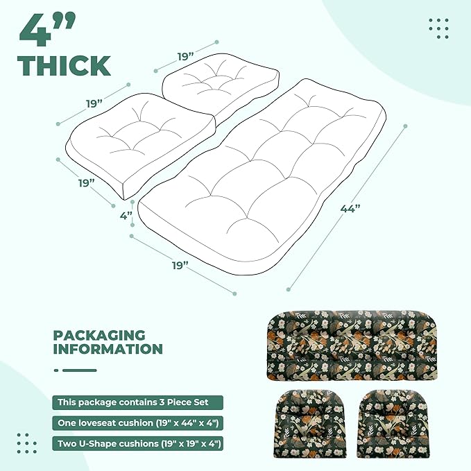 DANGHOOGY Wicker Chair Cushions, Waterproof Outdoor Loveseat Cushions