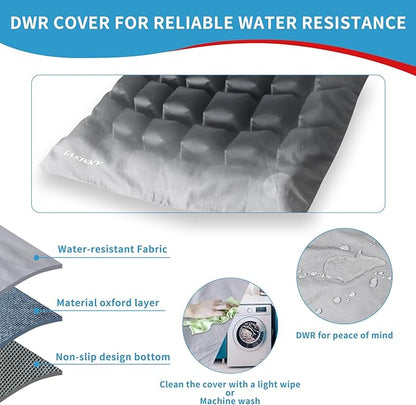 Inflatable Seat Cushion for Car, Office and Wheelchair, Adjustable Firmness, Ergonomic Support for Lower Back and Tailbone, 18x16x2.1 inches, Grey Cover