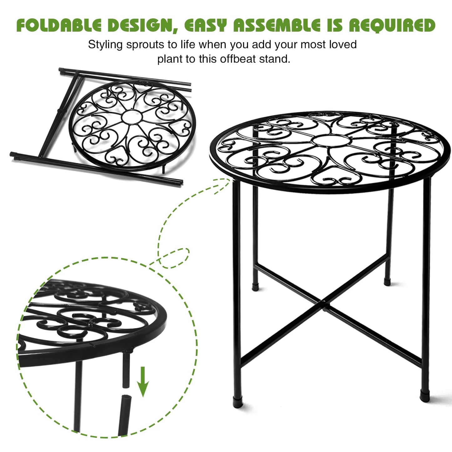 Plant Stand Indoor Outdoor, 2 Pack 15" Tall Flower Pot Stand, Round Metal Corner Plant Stand for Flower Pot, Rustproof Flower Plant Holder for Home, Garden, Patio, Plant Lovers, Housewarming