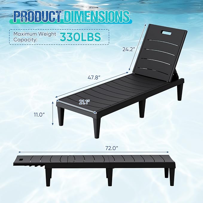 Greesum Outdoor Chaise Lounge Chair Set of 4, Waterproof 5-Position Adjustable