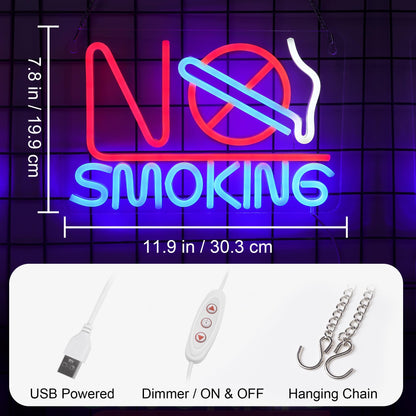 Neon Signs - No Smoking, Bedroom & Business Suitable - USB Powered with Hanging Hooks