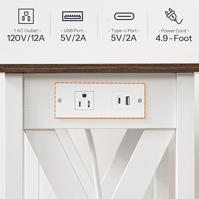 HOOBRO End Table with Charging Station, Farmhouse Narrow Side Table, 2-Tier