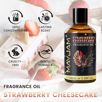 Strawberry Cheesecake Fragrance Oil Essential Oil, MAYJAM 3.38FL.OZ Strawberry Cheesecake Oil for Diffusers for Home, Long Lasting Scented Oils for Soap Candle Making - 100ML