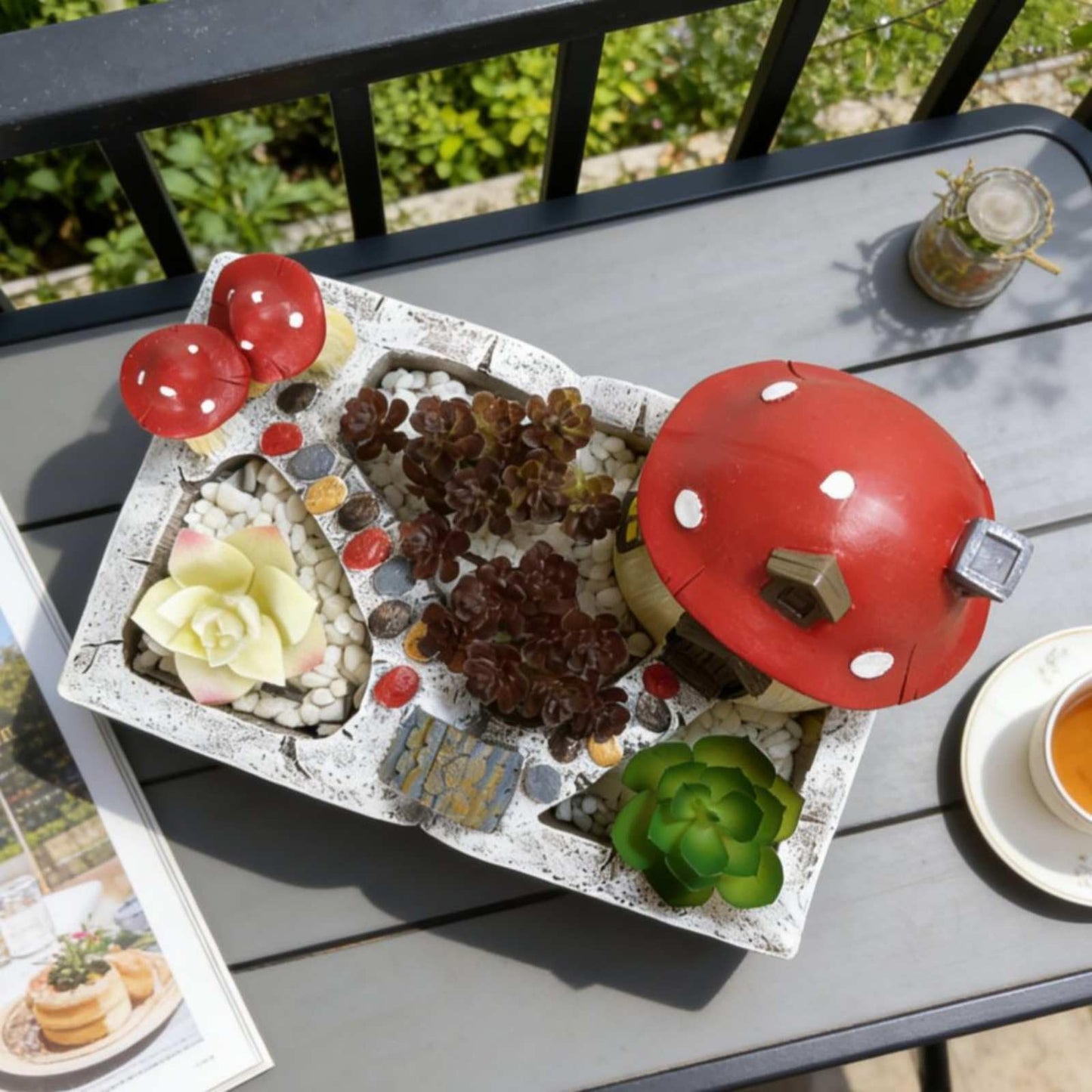 Mushroom Decor Plant Pot - Fairy Garden Accessories Shallow Flower Succulent Planter with Drainage for Small Plant