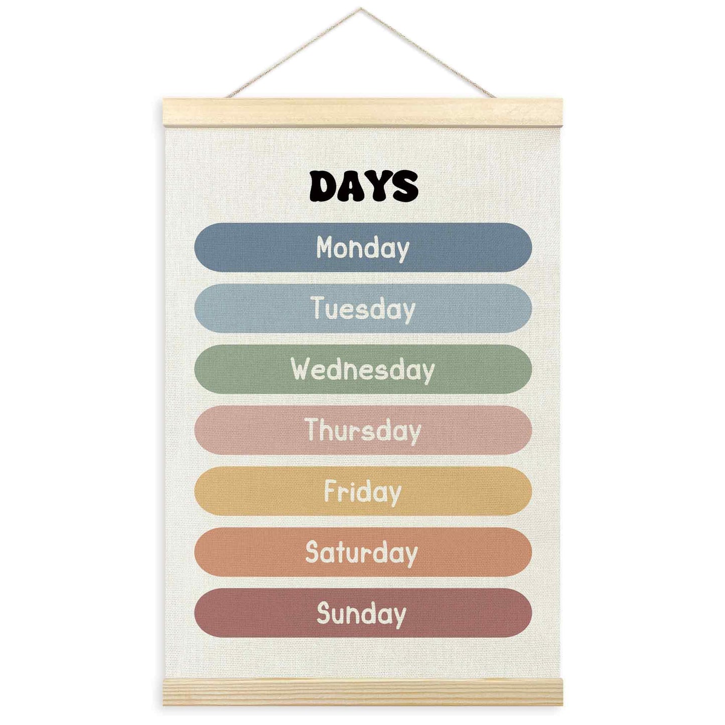 TLESKE Boho Classroom Days of the Week Poster Hanger Frame, Homeschool Hanging Wall Art Decor for Toddlers Kids Room Nursery Playroom, Preschool Prek Learning Educational Poster Print Banner, 16x24