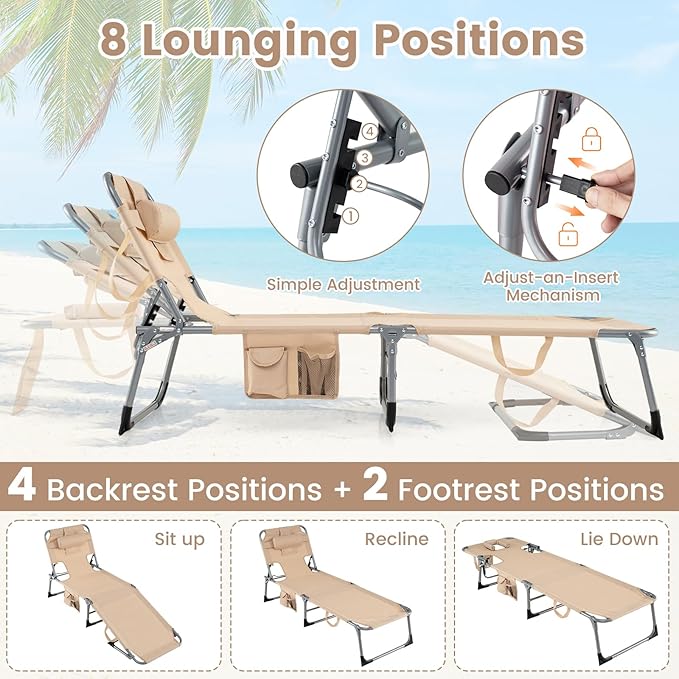Goplus Tanning Chair, Folding Adjustable Patio Lounge Chair