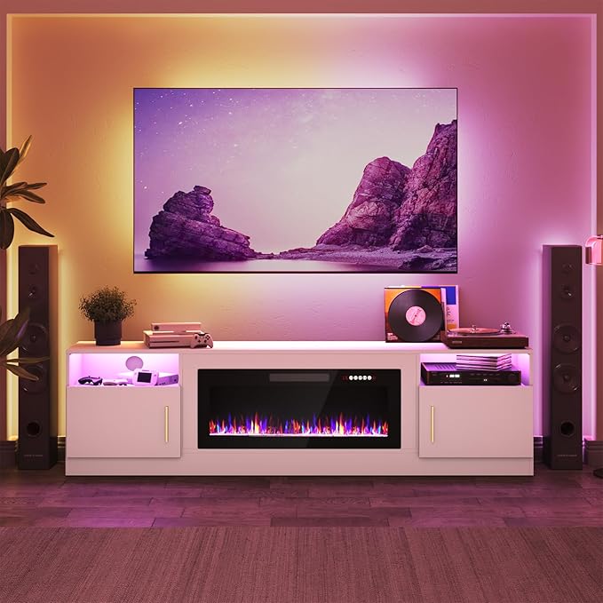 PRETZI Fireplace TV Stand with 36" Fireplace Up to 90" TVs, Remote Control