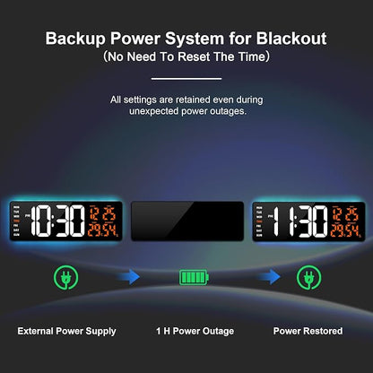17.3" Large Digital Wall Clock Timer Alarm Clock with 8 Color Night Light | Led Large Display Mount Clock with Jumbo Number, Auto-Dimming/DST, for Classroom Living Room Gym Gift for Senior Mom Dad