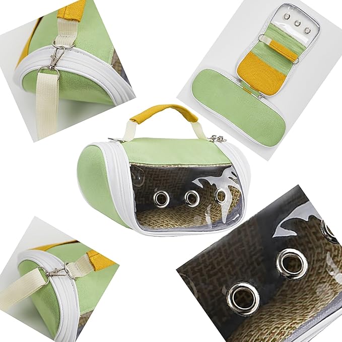 Bird Travel Cage Carrier with Clear Window – Lightweight Foldable Parrot Backpack, Breathable Portable Small Bird Travel Bag with Side Pockets and Perch(Green)