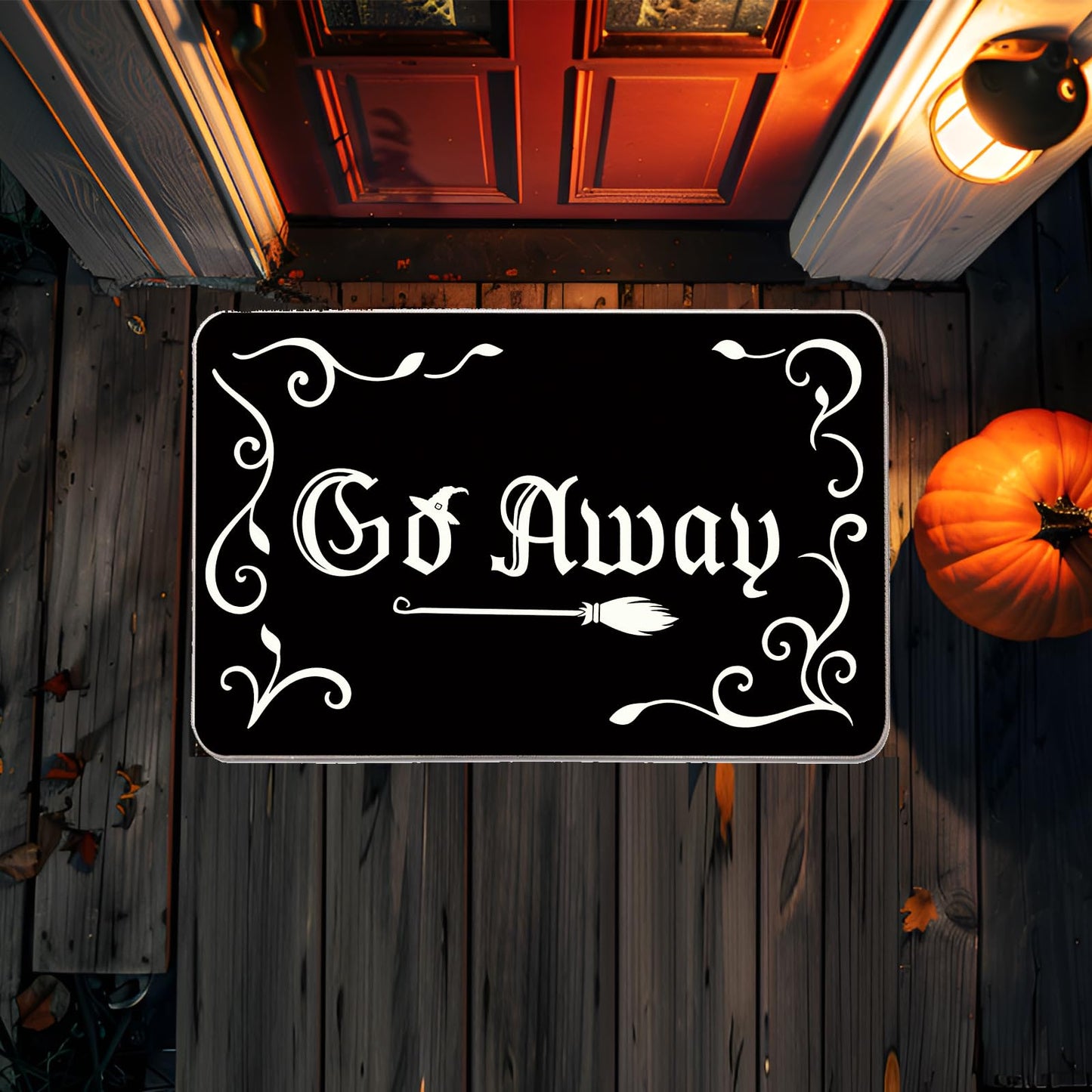 QIONG MENG Halloween Door Mat Rug Go Away Decorative Glow in The Dark Doormats Luminous Entrance Rugs Floor Front Mats for Luminous Farmhouse Home Kitchen Decor 17 x 27 Inch