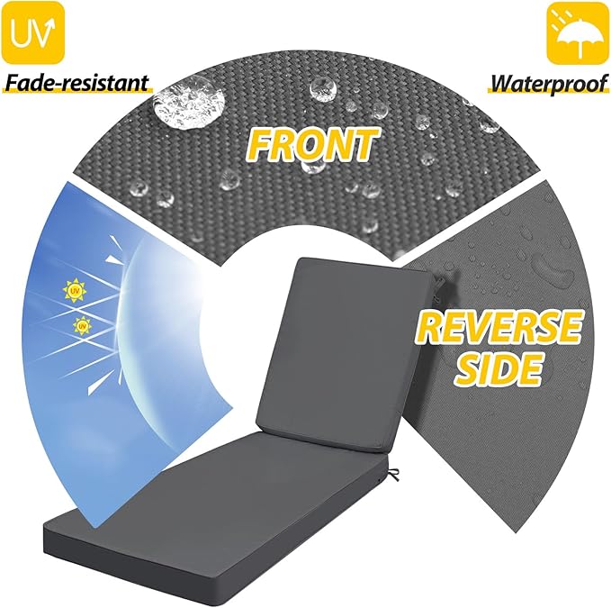AAAAAcessories Outdoor Chaise Lounge Cushions, Fade-Resistant, Waterproof Patio