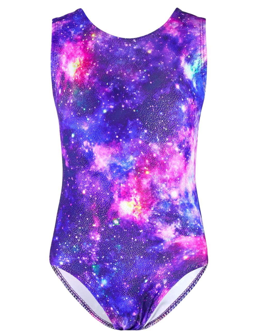 TENVDA Leotards for Girls Gymnastics Size 6-7 Years Old Sparkly Blue Starry Tumbling Outfit Tank Competition Workout Bodysuits