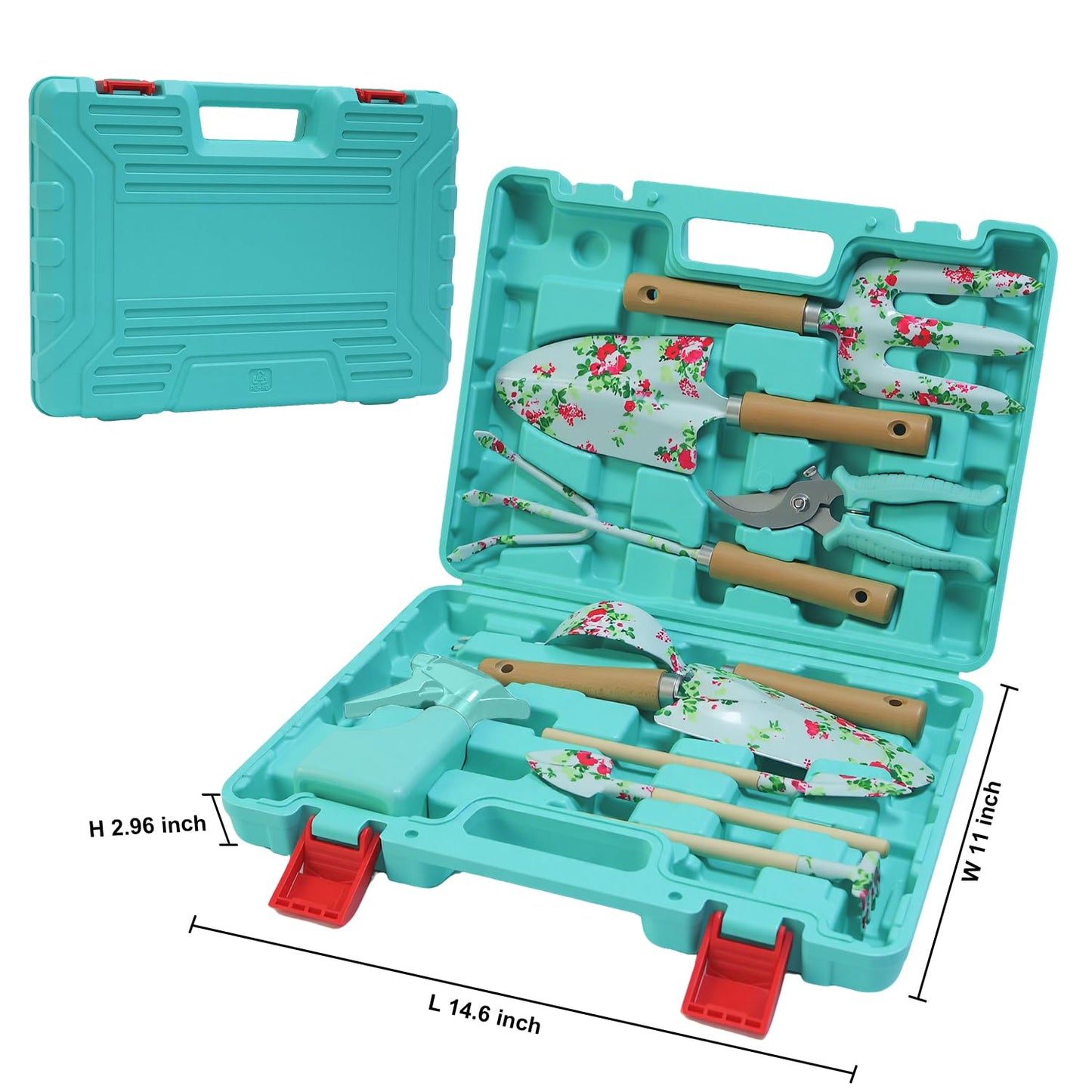 WANCHI Light Green Gardening Set, 10-Piece Garden Tool Kit with Trowel, Hoe, Shovel & Rake, Ideal Gardening Gift for Women, Mom, Grandma | Birthday Gifts for Her | Hand Tools for Small Gardens
