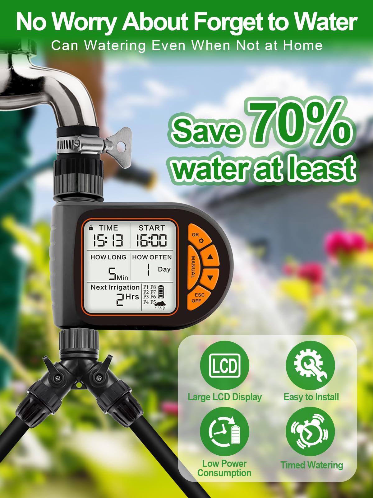 207FT Automatic Drip Irrigation Kit with Water Timer, Kalolary 1/4" 1/2" Adjustable Garden Watering System with 4/7mm 16mm Tubing Micro Drip Automatic Irrigation System for Greenhouse Raised Beds Lawn