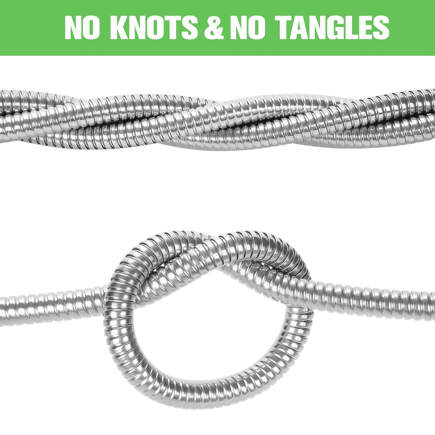 TVKB Metal Garden Hose 150ft Stainless Steel Water Hose Super Tough Flexible Water Pipe with 3/4 inch Brass Fittings and Sprayer Nozzle, Kink & Tangle Free, Rust Proof