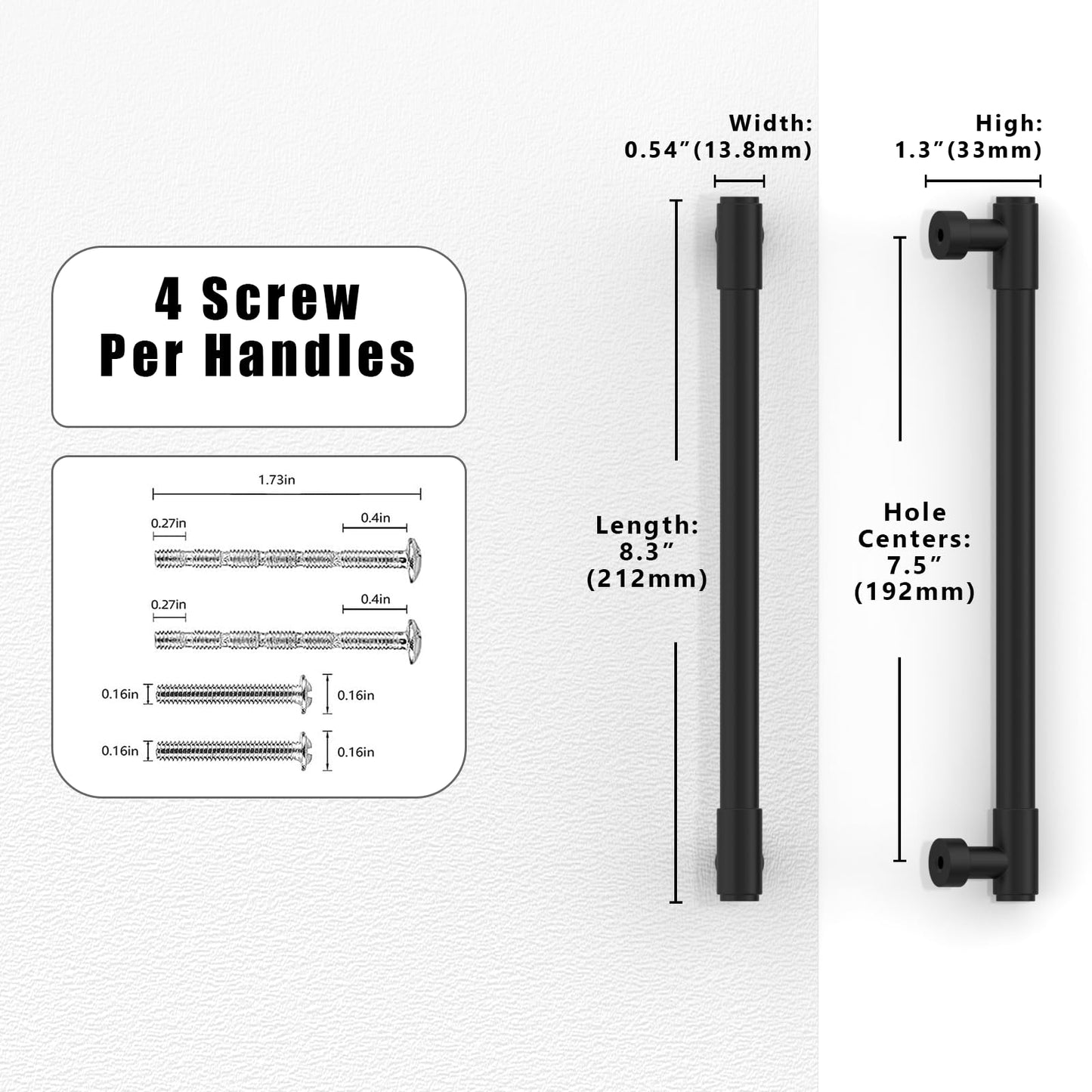 Talentedeco 10 Pack Matte Black Cabinet Pulls 7.5 Inch(192mm) Kitchen Cabinet Handles Cabinet Hardware for Drawer Pulls