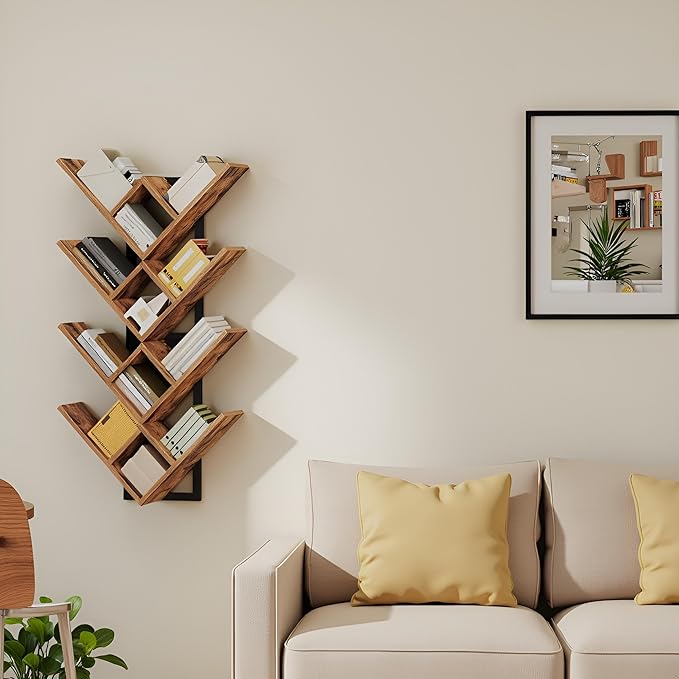 HOOBRO Floating Shelves for Wall, 2-Tier Wooden Tree Bookshelf, Hanging Shelves