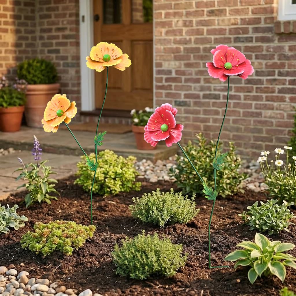 WKHOMEDECO Metal Flowers for Outside, 30" Tall 2-Pack Decorative Garden Stakes - 3D Double-Layer Iron Flowers, Metal Flowers Outdoor Decor for Garden Yard & Patio