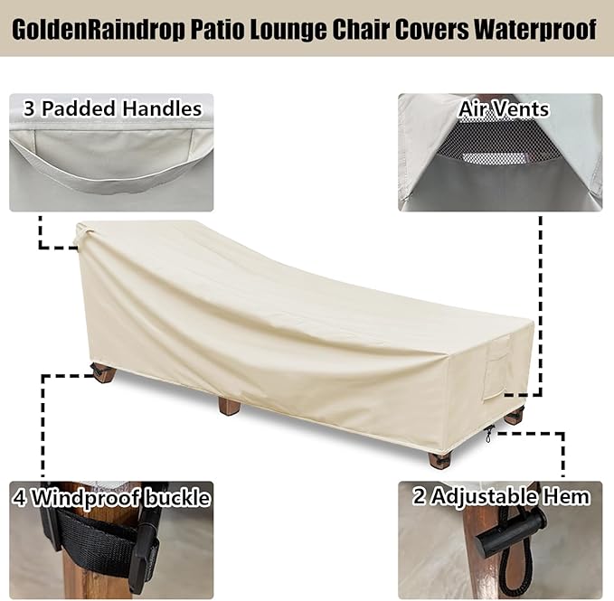 Outdoor Chaise Lounge Covers Waterproof Patio Lounge Chair Covers, 600D