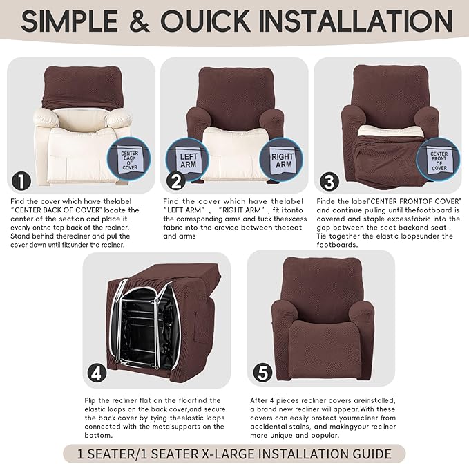 Recliner Chair Covers, 4-Piece Stretch Geometric Strokes Jacquard Reclining