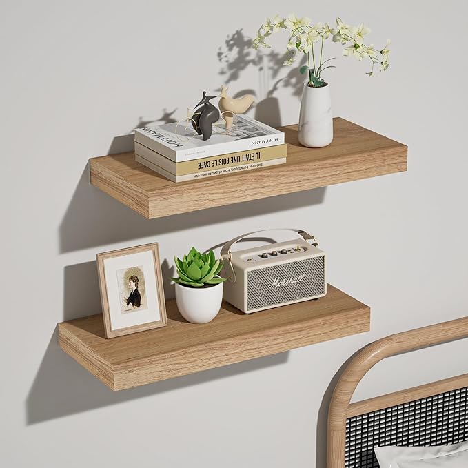 Oak Floating Shelves Wood for Wall 15.7in Wall Mounted Display Ledge Shelves