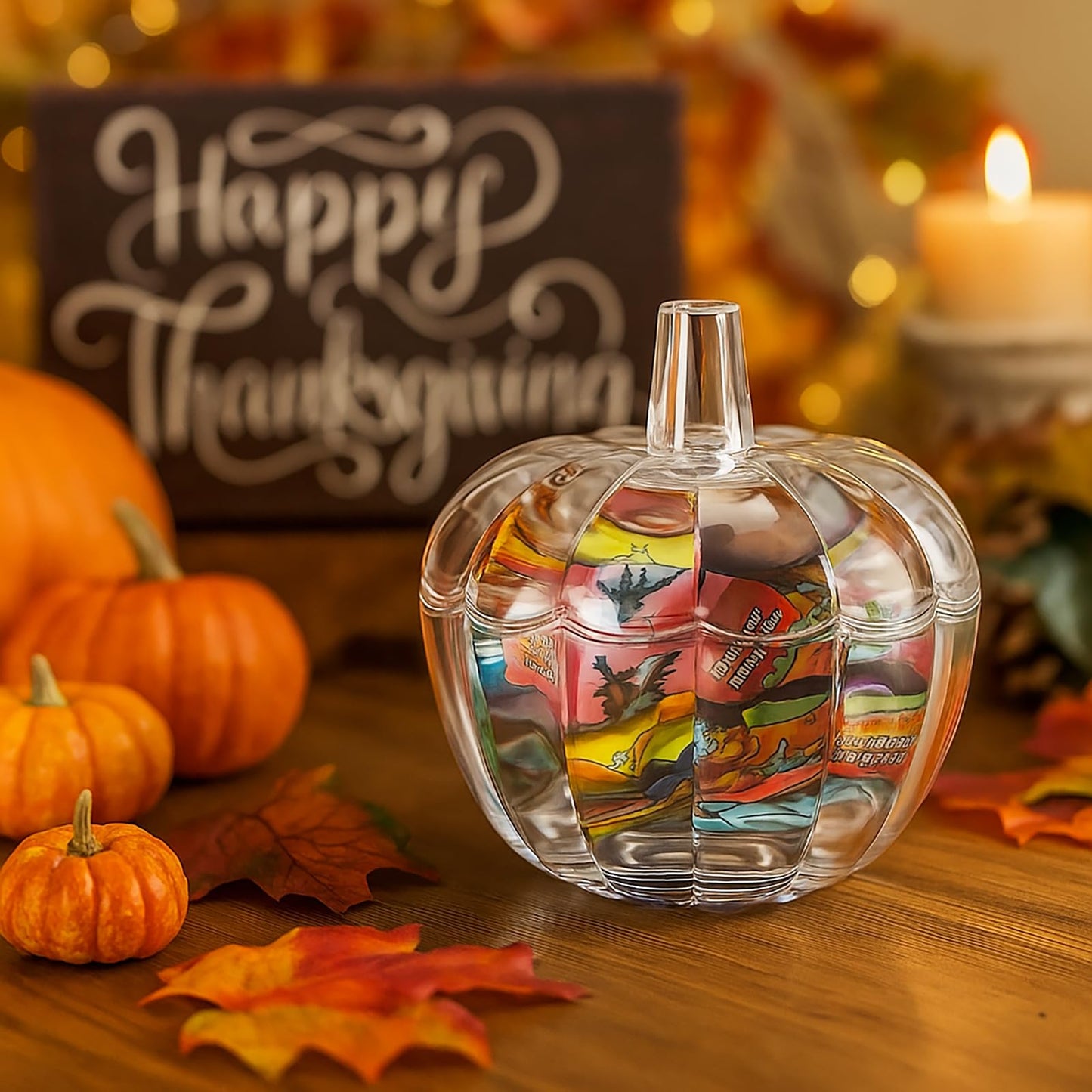 Tanlade 4 Pcs Glass Pumpkin Candy Jar Thanksgiving Candy Bowl Jars with Lids Pumpkin Container with Cover Transparent Target Glass Dish for Thanksgiving Home Party Wedding Decoration