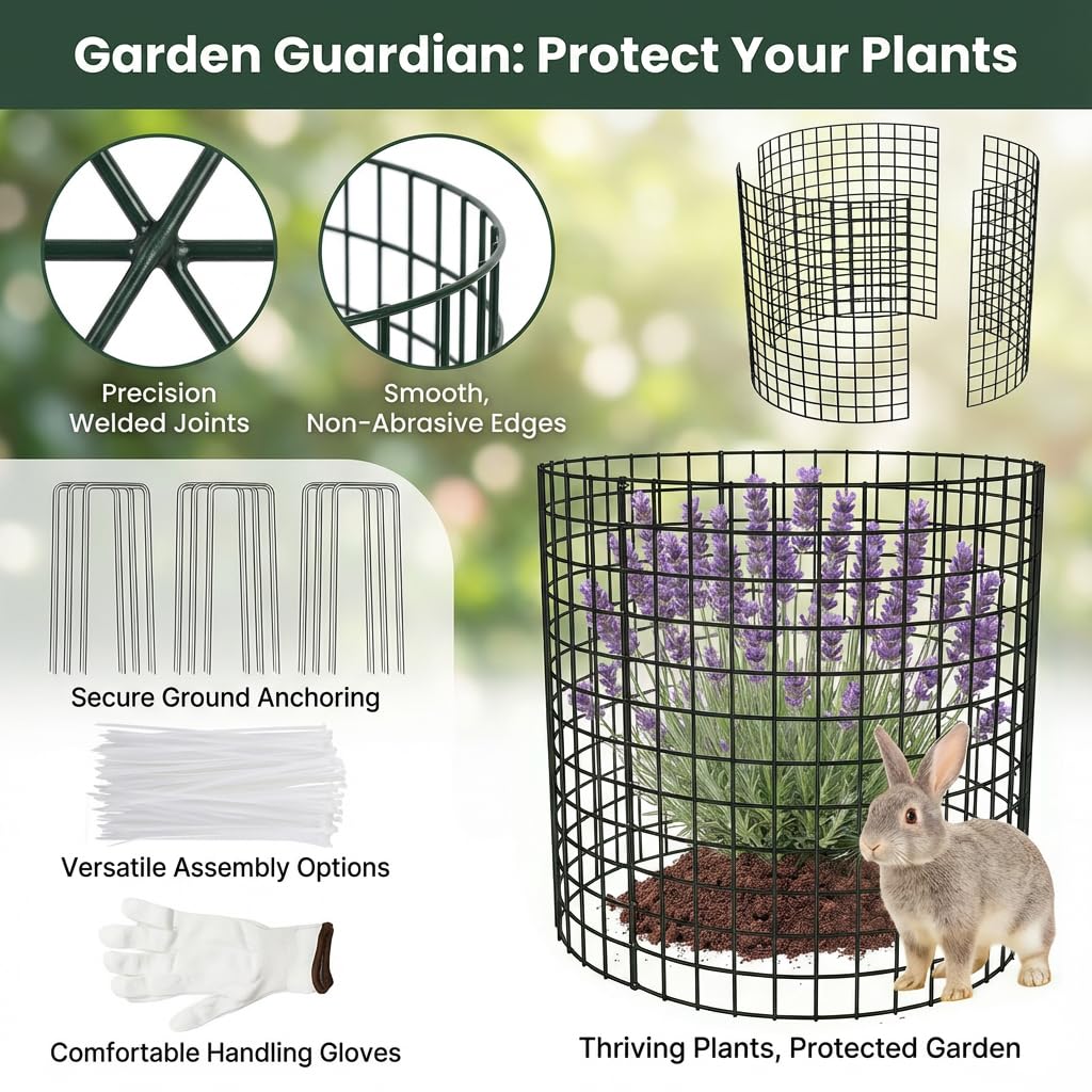 3 Pack Plant Protectors from Animals, 17×14 Inch Chicken Wire Mesh Cloche Cages, Sturdy Garden Animal Barrier for Vegetables & Flowers, Includes Stakes, Zip Ties, Pliers & Gloves
